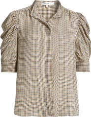 FRAME The Houndstooth Gillian Puff Sleeve Silk Top
