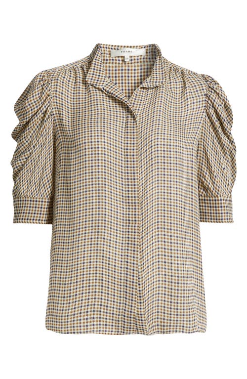 Frame The Houndstooth Gillian Puff Sleeve Silk Top In Neutral
