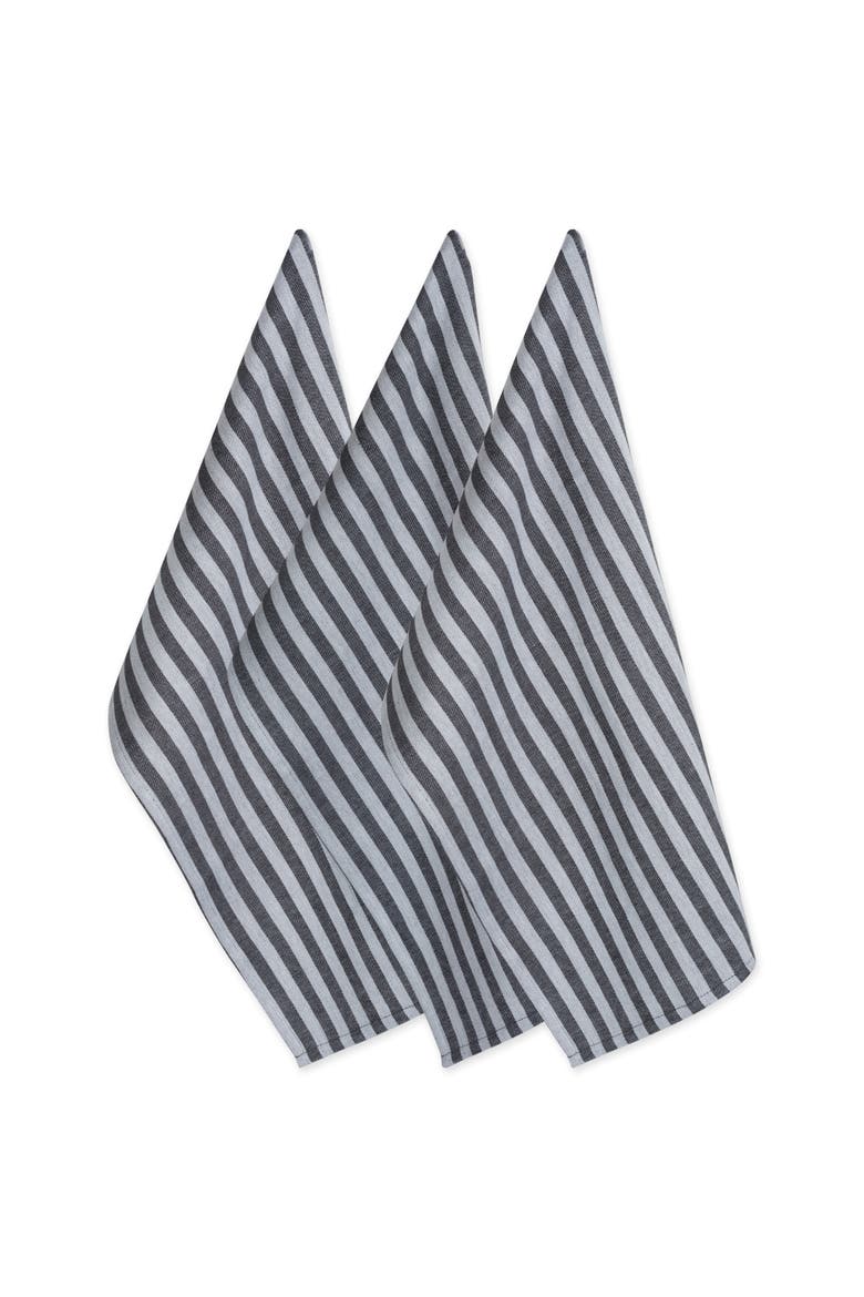 Classic Black/White Jacquard Stripe Dishtowel Set/3, Main, color, Black/White