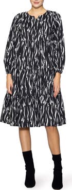 MELLODAY Poplin Tiered Long Sleeve Midi Dress