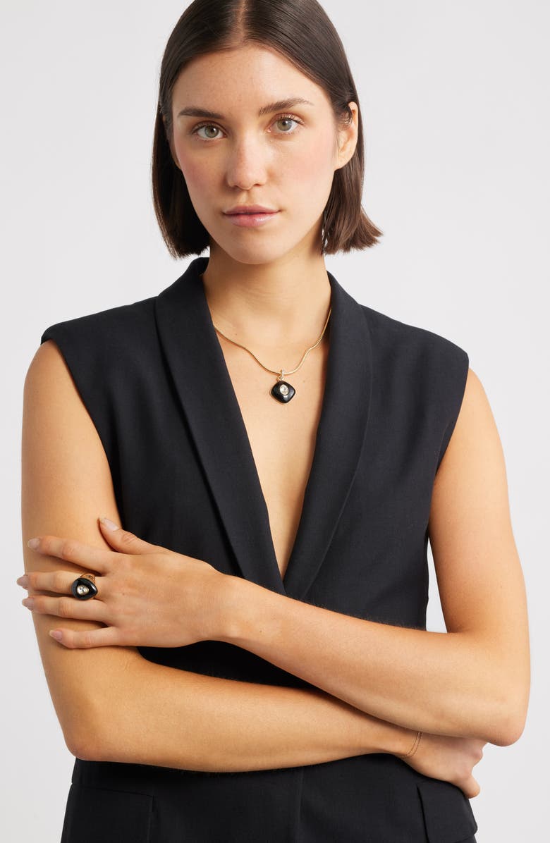 Nordstrom Domed Resin & Crystal Pendant Necklace, Alternate, color, Clear- Black- Gold