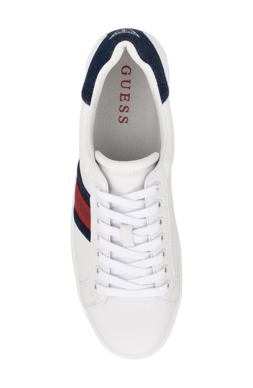 Guess Men's Letoro Low Top Lace Up Casual Sneakers In White/denim Multi