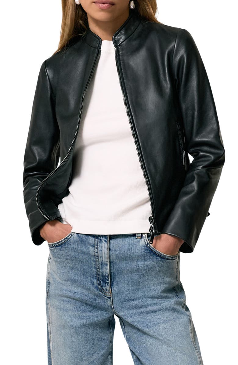 Reiss Allie Leather Jacket, Main, color, Black