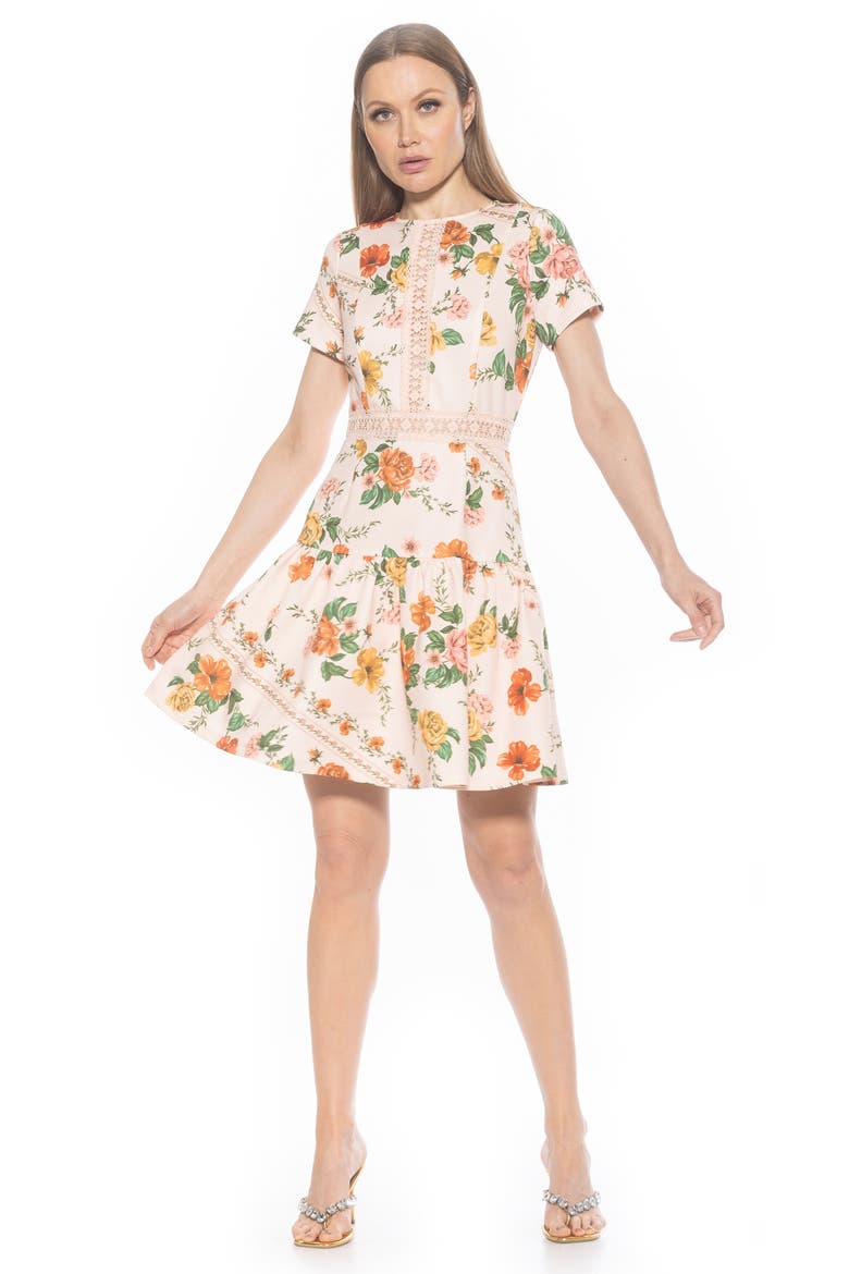 Alexa Lace Trim Fit & Flare Dress, Alternate, color, BEIGE FLORAL