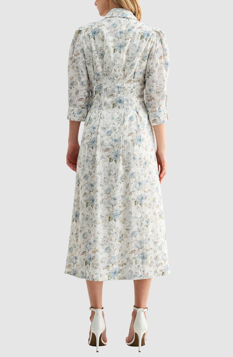 Mila Mae Embroidered Floral Print Midi Shirtdress, Alternate, color, Blue Floral