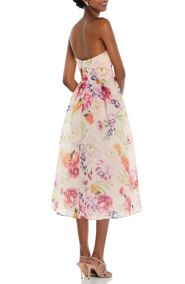 Alfred Sung Floral Print Strapless Midi Dress, Alternate, color, Penelope Print