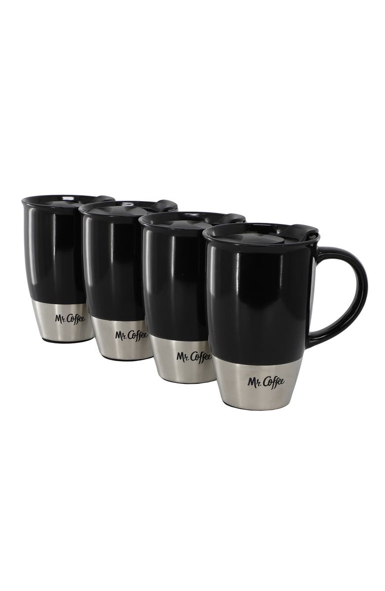 Mr. Coffee Coupleton 4 Piece 15 Ounce Stoneware Travel Mug Set with Lid, Main, color, Black