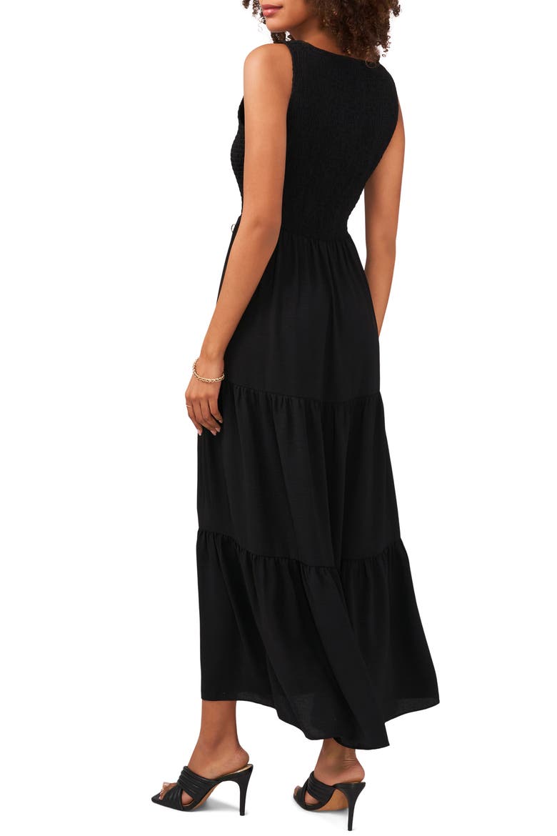 Smocked Sleeveless Tiered Maxi Dress, Alternate, color, RICH BLACK