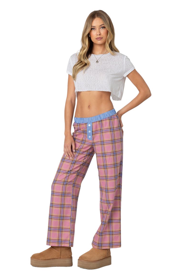 Plaid Lounge Pants, Alternate, color, PINK