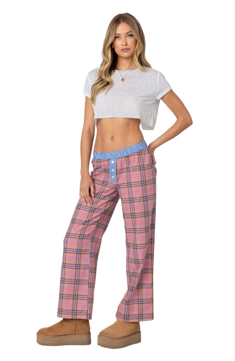 EDIKTED Plaid Lounge Pants, Alternate, color, Pink