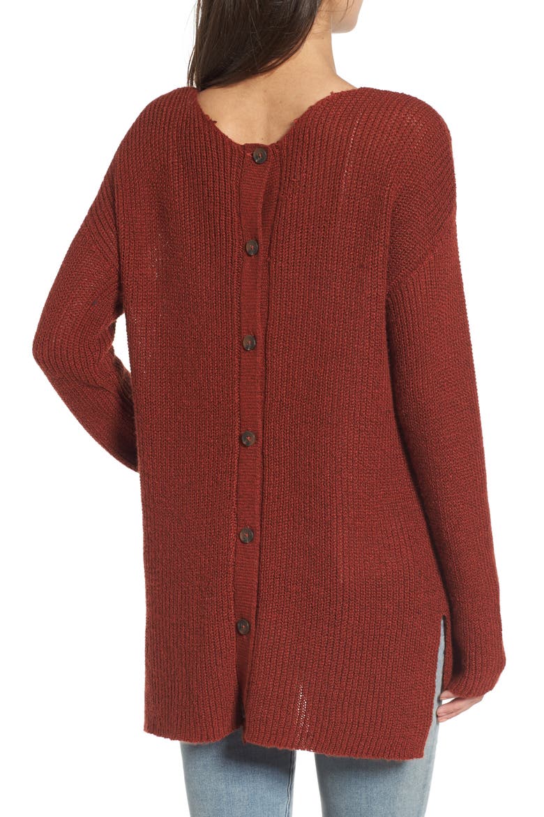 Button Back V-Neck Sweater, Alternate, color, RUST HENNA