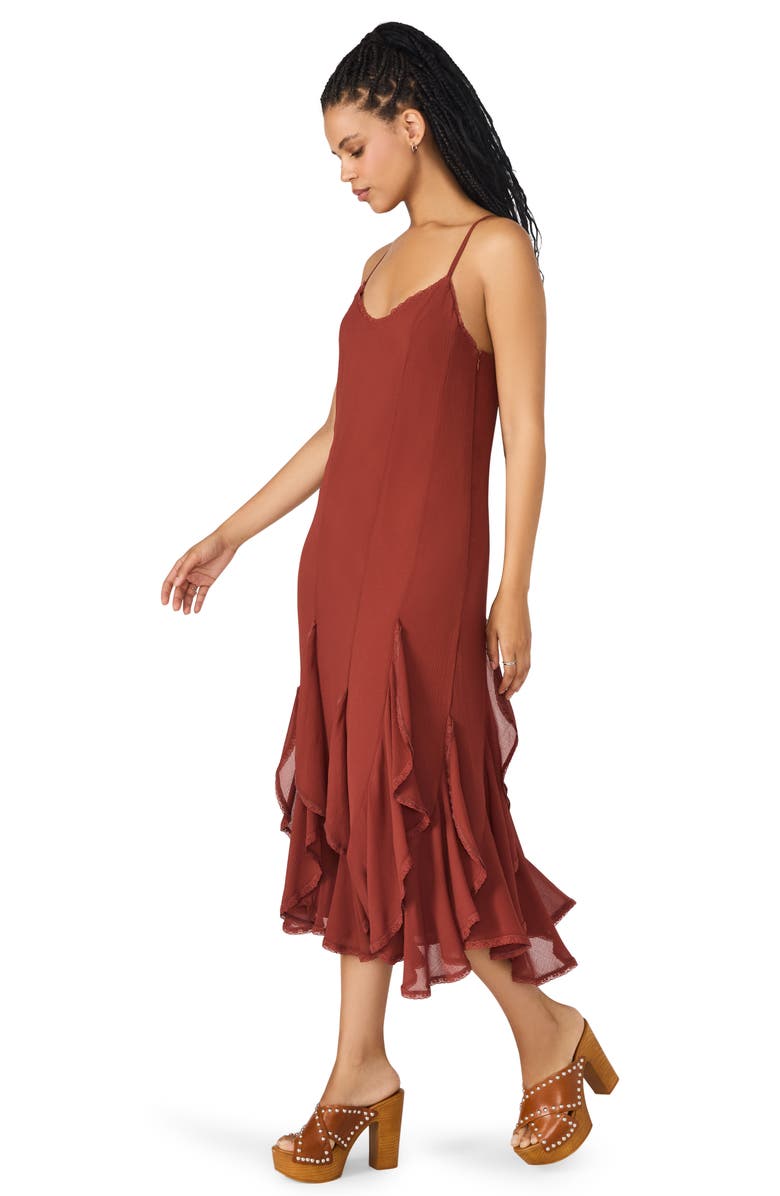 Steve Madden Inari Ruffle Midi Dress, Alternate, color, Dusty Brick