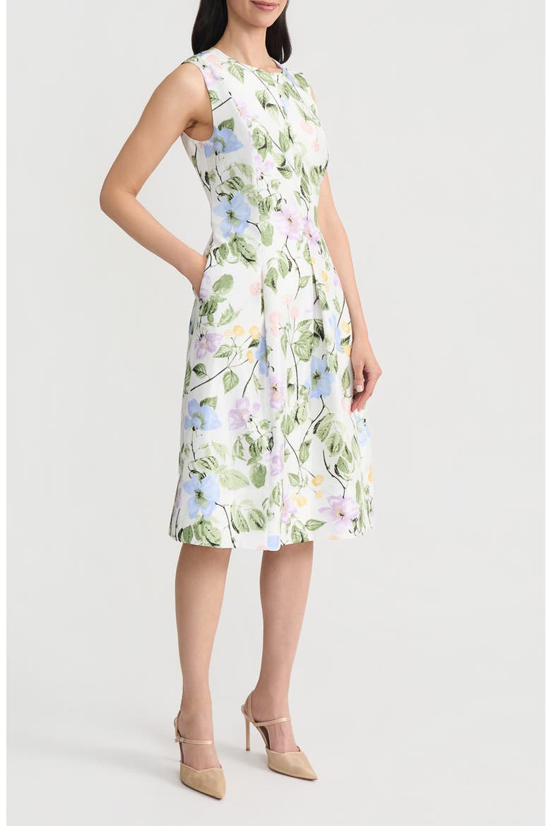 Pleated Princess Seam Sleeveless Fit & Flare Dress, Alternate, color, LILY WHITE MULTI