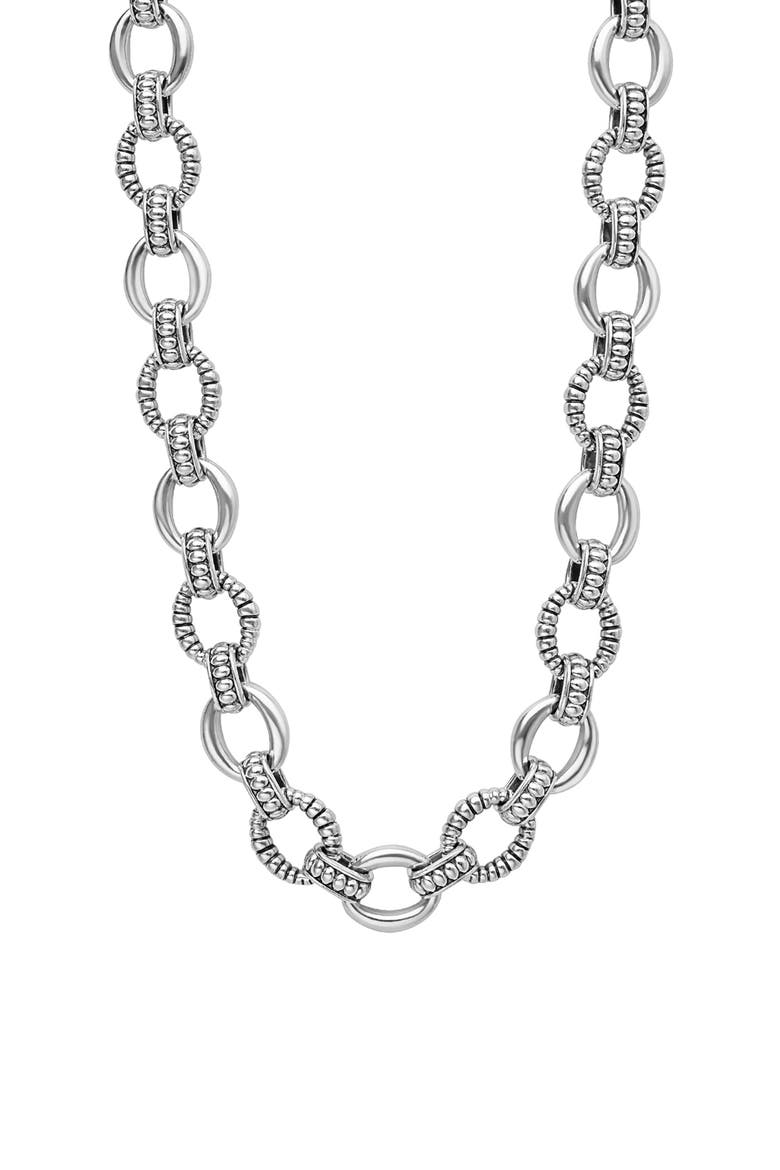 Sterling Silver Fluted Small Oval Link Necklace, Main, color, SILVER