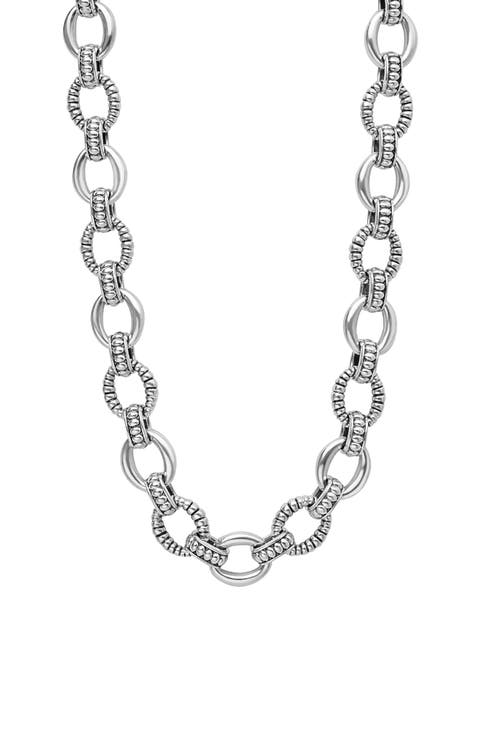 Sterling Silver Fluted Small Oval Link Necklace