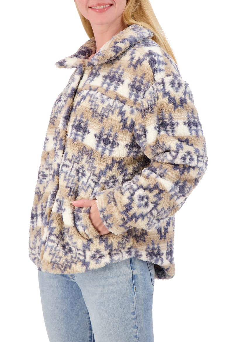 Patterned High Pile Fleece Shacket, Alternate, color, NATURAL COMBO