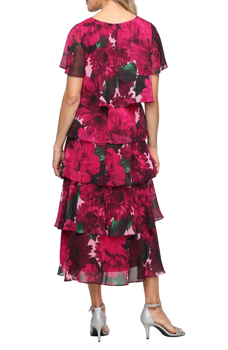 SL FASHIONS Floral Print Ruffle Maxi Dress, Alternate, color, Pink Multi