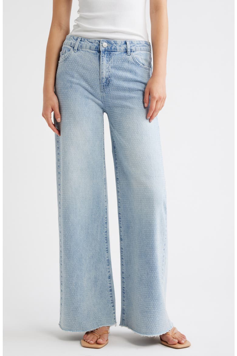 Rhinestone Wide Leg Jeans, Main, color, INDIGO
