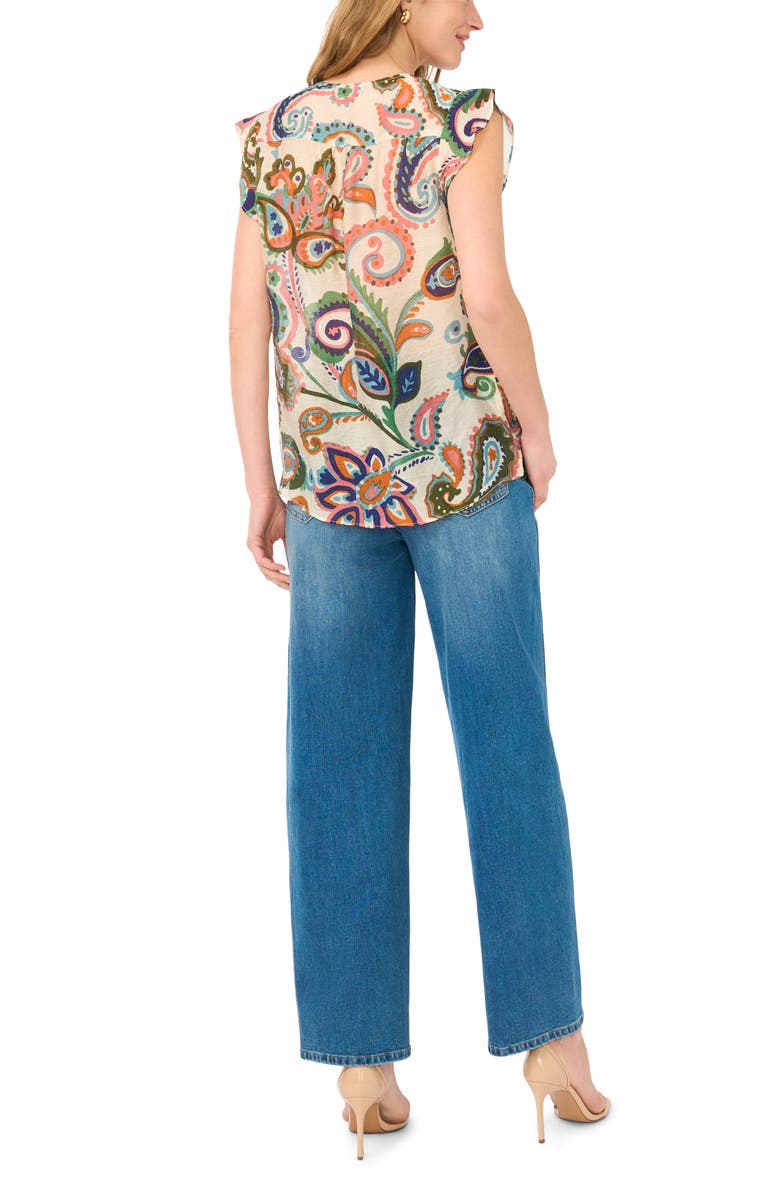 Vince Camuto Paisley Flutter Sleeve Top, Alternate, color, Taffy Pink