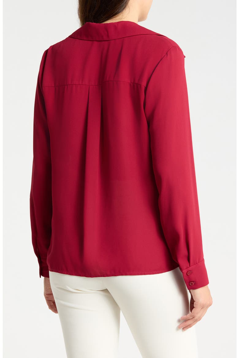 V-Neck Lace Trim Button-Up Shirt, Alternate, color, RED WINE