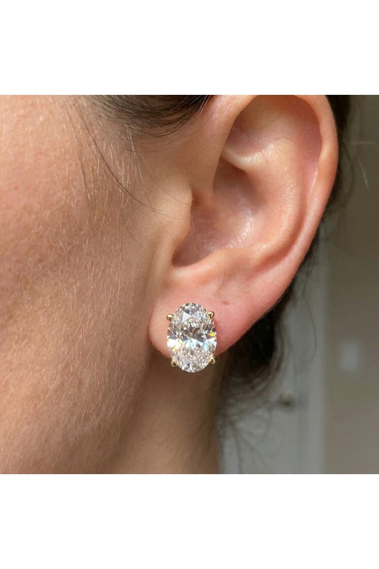 2 Ct Lab Grown Oval Shape Diamond Studs 14k Gold Earrings, Alternate, color, 14k Yellow Gold