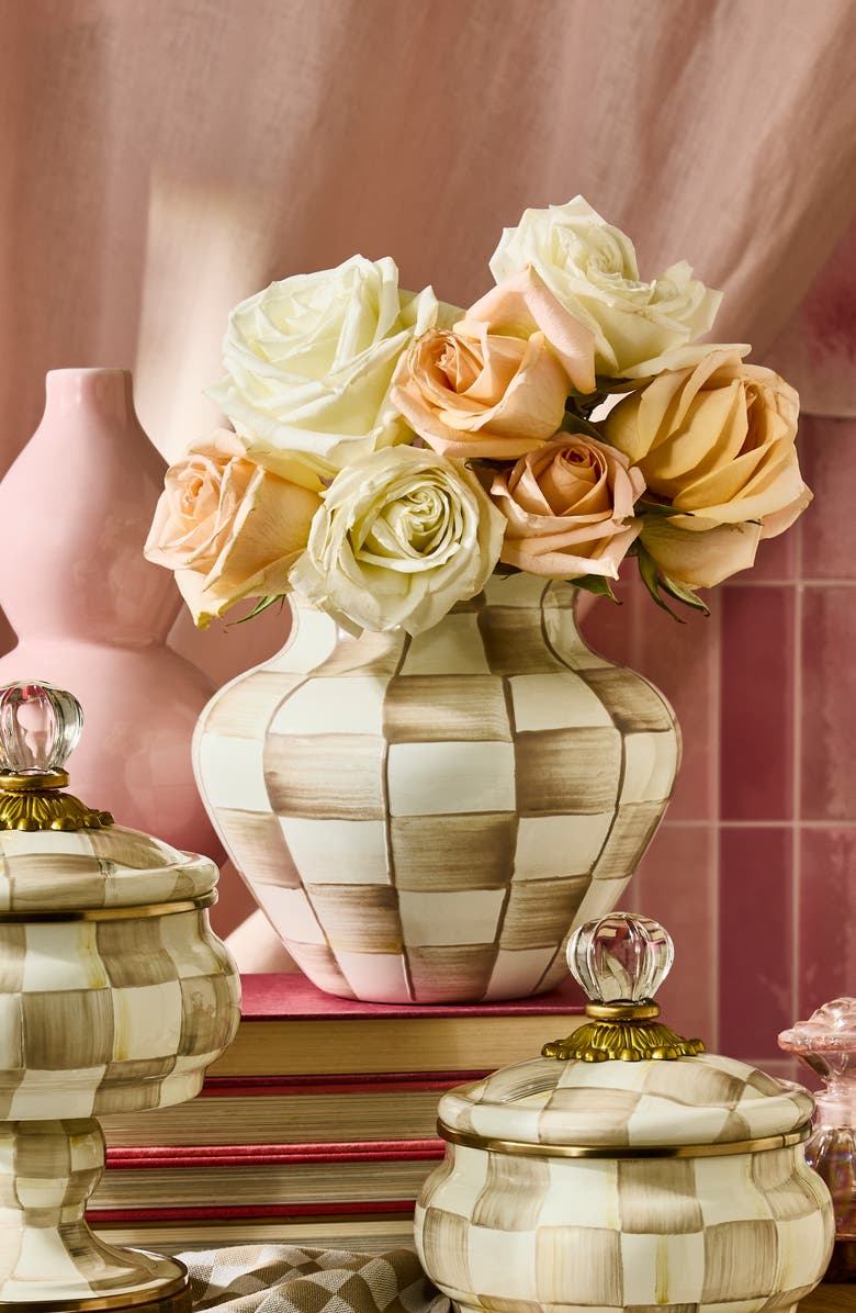 MACKENZIE CHILDS Mocha Check Large Enameled Steel Vase, Alternate, color, Mocha