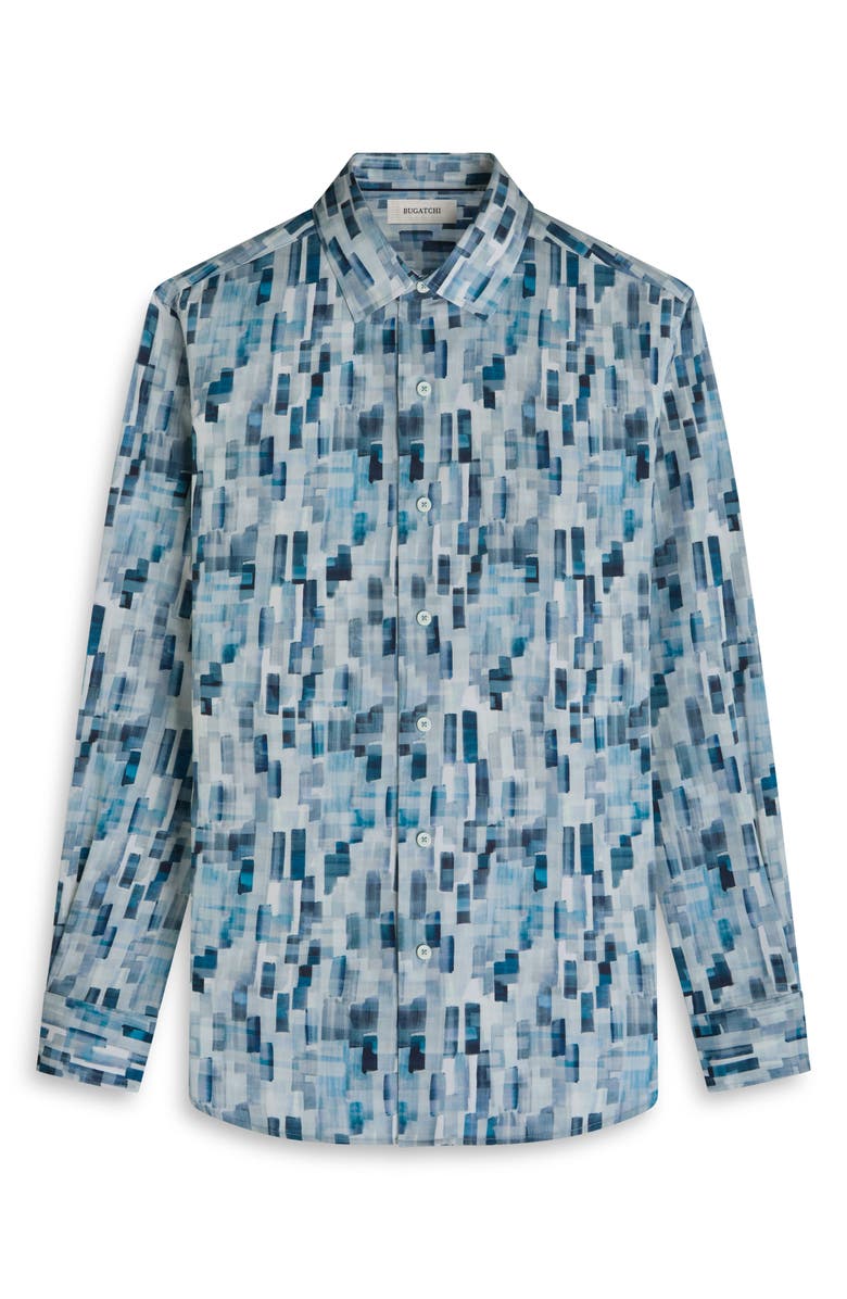 Bugatchi Julian Shaped Fit Stretch Cotton Button-Up Shirt, Alternate, color, Teal