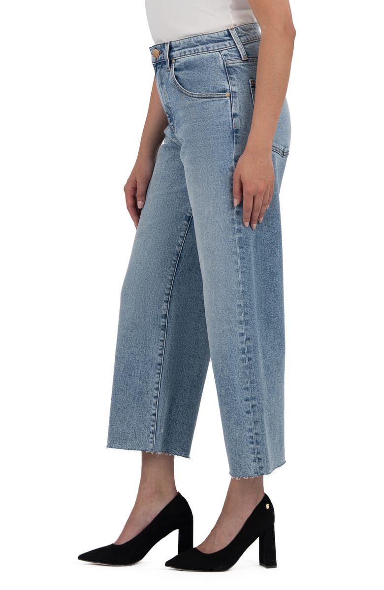 KUT from the Kloth Gwen High Waist Raw Hem Crop Wide Leg Jeans, Alternate, color, Acute