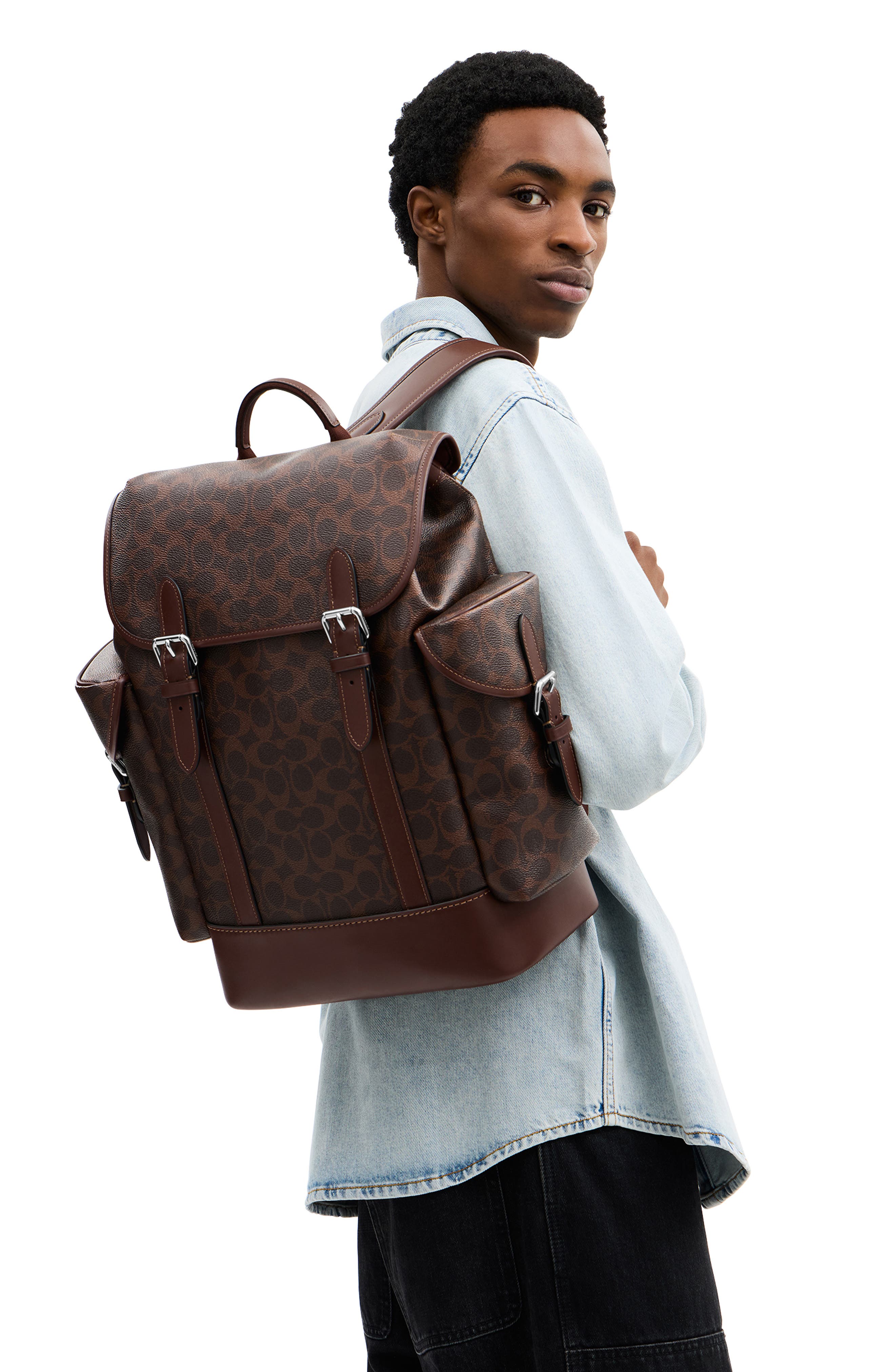 COACH Hitch Coated Canvas Backpack, Alternate, color, Maple