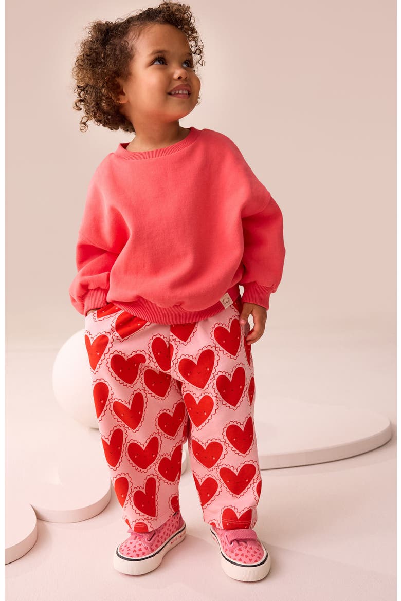 Kids' Happy Hearts Cotton Pants, Alternate, color, RED