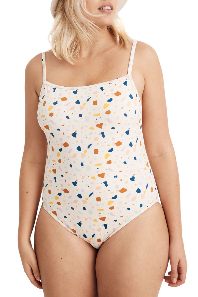 Second Wave Terrazzo Straight One-Piece Swimsuit, Alternate, color, SWIM TERAZZO ANTIQUE LACE