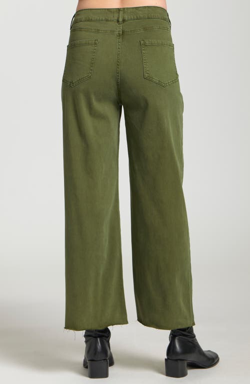 Apny Crop Raw Hem Wide Leg Jeans In Green