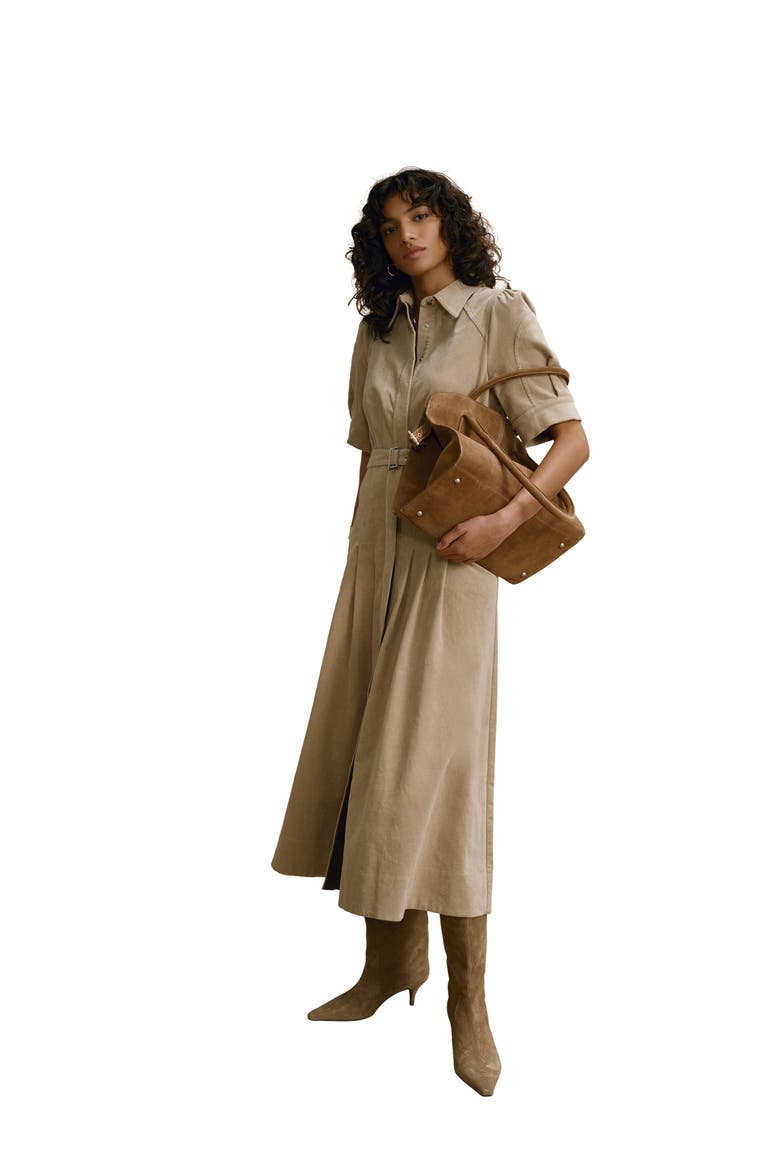 Corduroy Belted Midi Dress, Alternate, color, Neutral