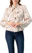IVONNE Long Sleeve Polka Dot Blouse with Neck Tie