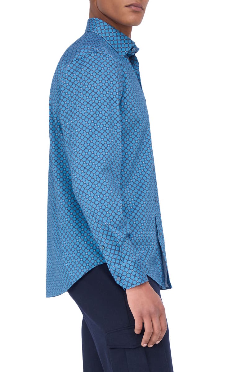 Bugatchi Jules OoohCotton<sup>®</sup> Diagonal Check Button-Up Shirt, Alternate, color, Night Blue