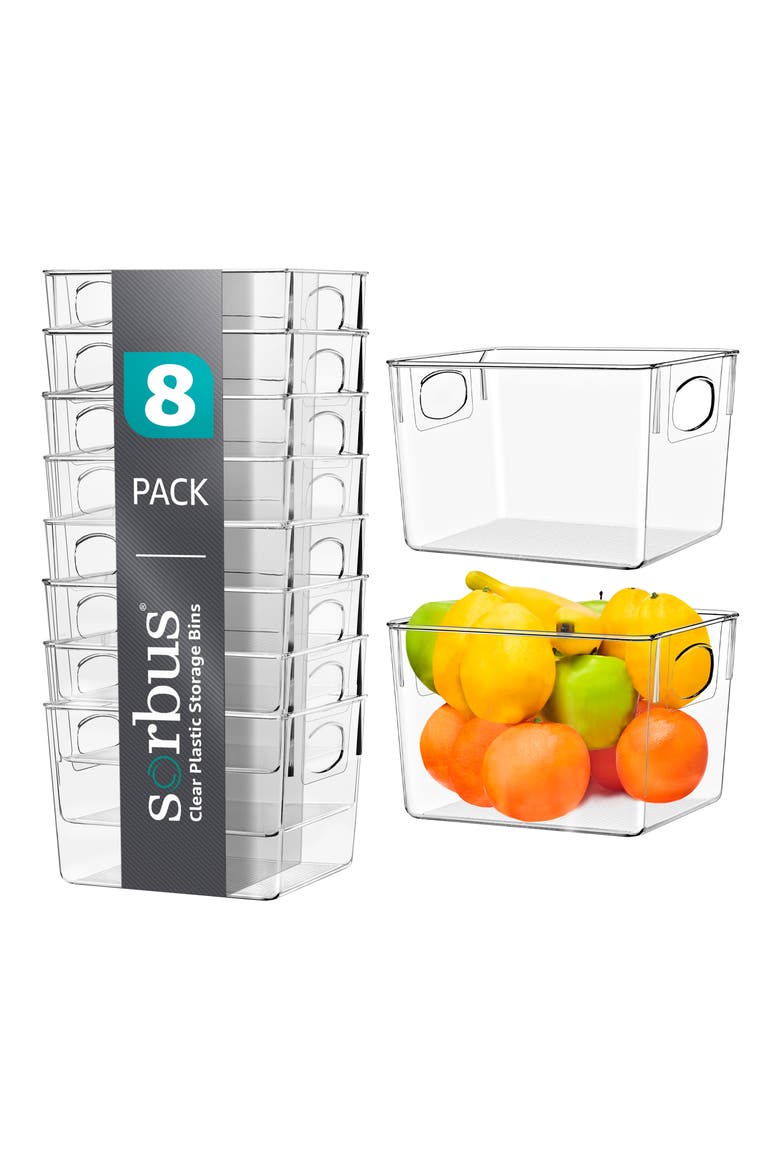 Set of 8 Medium Clear Storage Bins, Main, color, NO COLOR