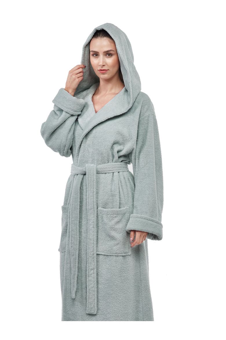 Womens GOTS Certified Oganic Cotton Long Hooded Robe, Alternate, color, Seafoam