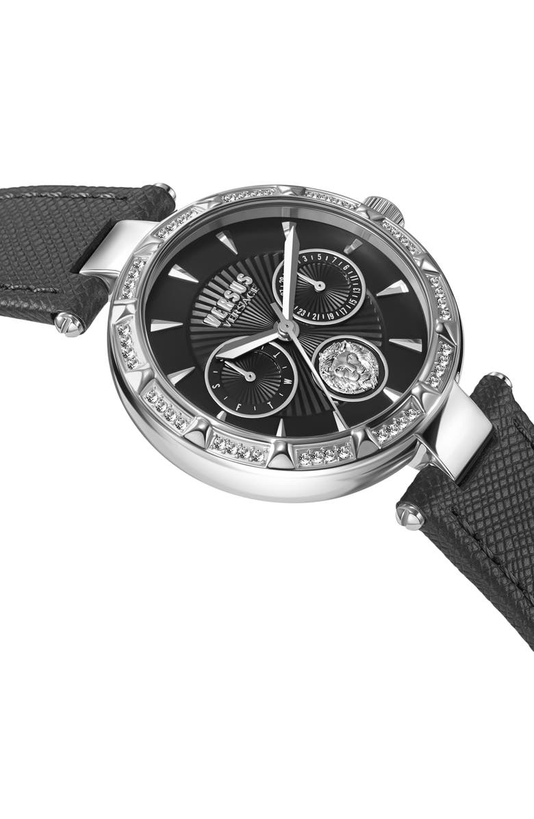 VERSUS Versace Sertie Leather Strap Watch, 36mm, Alternate, color, Stainless Steel