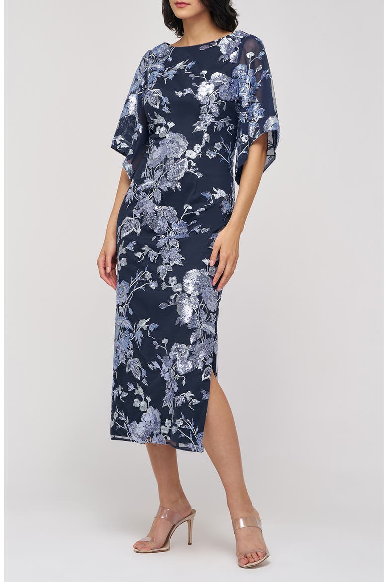 Lea Sequin Embroidered Flutter Sleeve Cocktail Dress, Alternate, color, NAVY MULTI