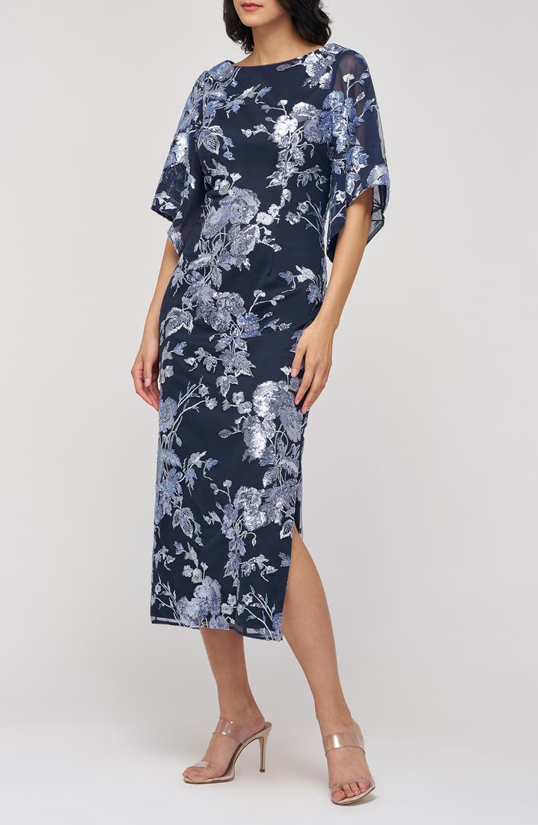 JS Collections Lea Sequin Embroidered Flutter Sleeve Cocktail Dress, Alternate, color, Navy Multi