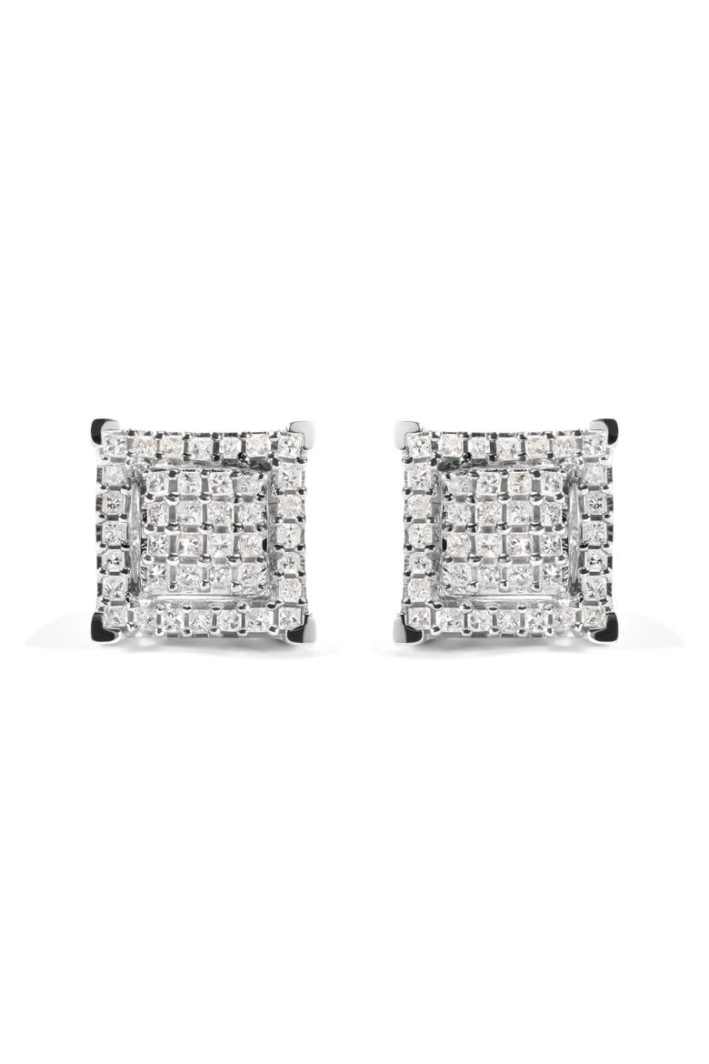 10K White Gold 1 1/4 Ct Princess Diamond Composite Square and Halo Stud Earrings, Main, color, White