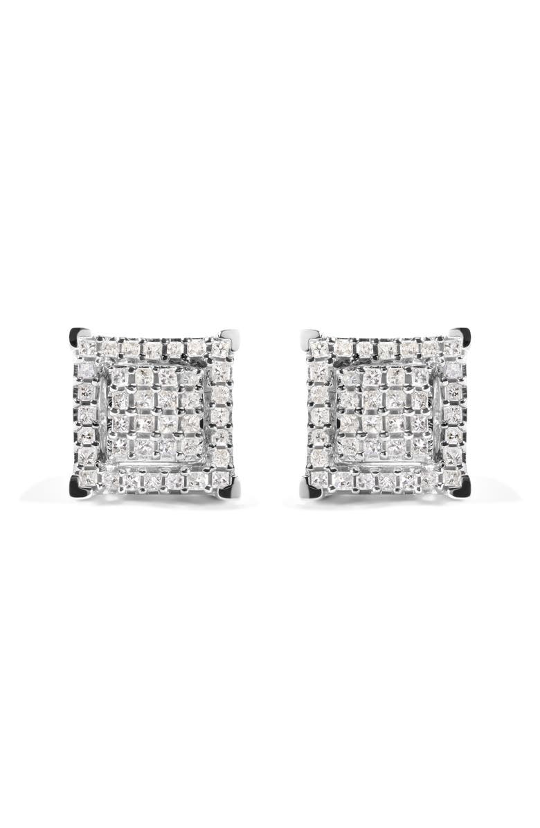 Haus of Brilliance 10K White Gold 1 1/4 Ct Princess Diamond Composite Square and Halo Stud Earrings, Main, color, White