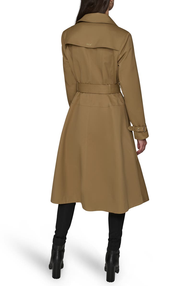 KARL LAGERFELD PARIS Double Breasted Skirted Trench Coat, Alternate, color, Khaki