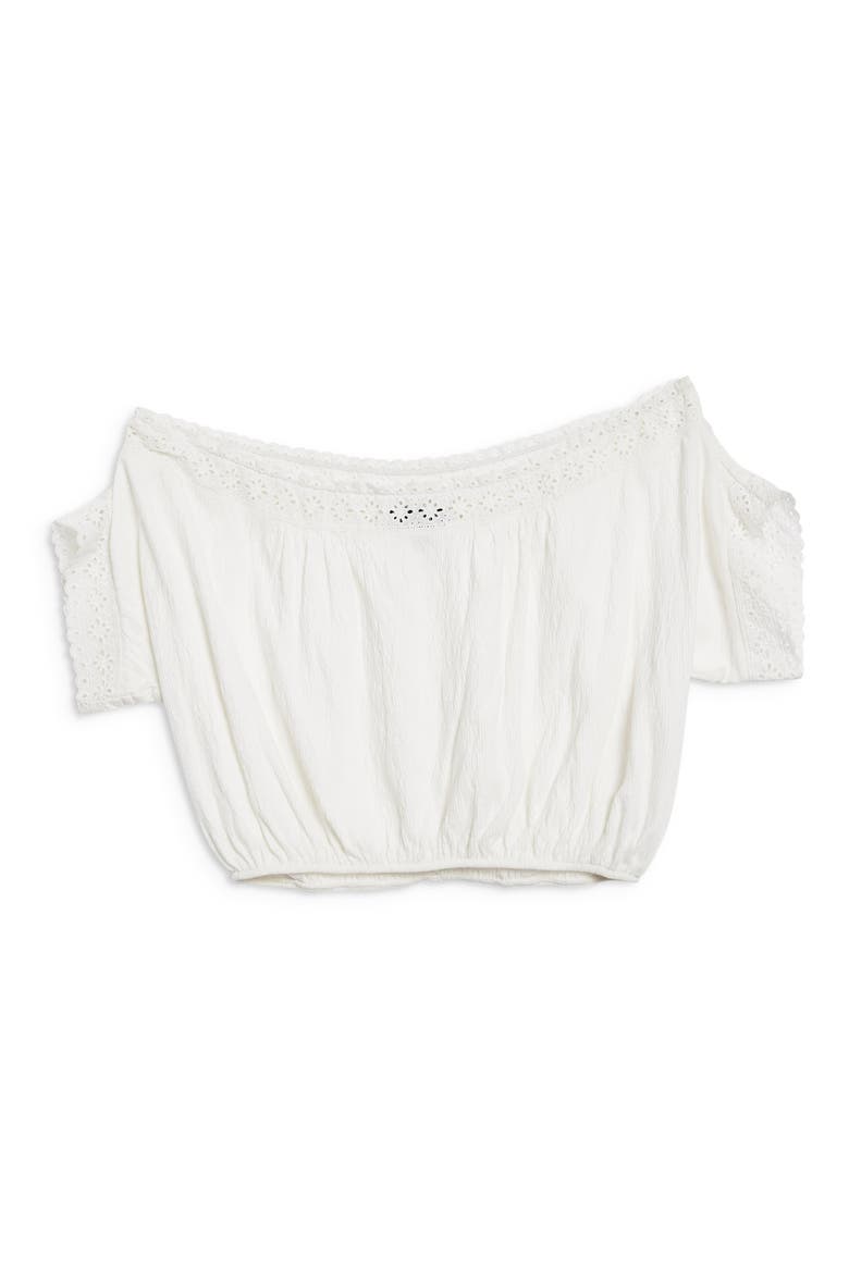 Off the Shoulder Eyelet Detail Top, Alternate, color, WHITE