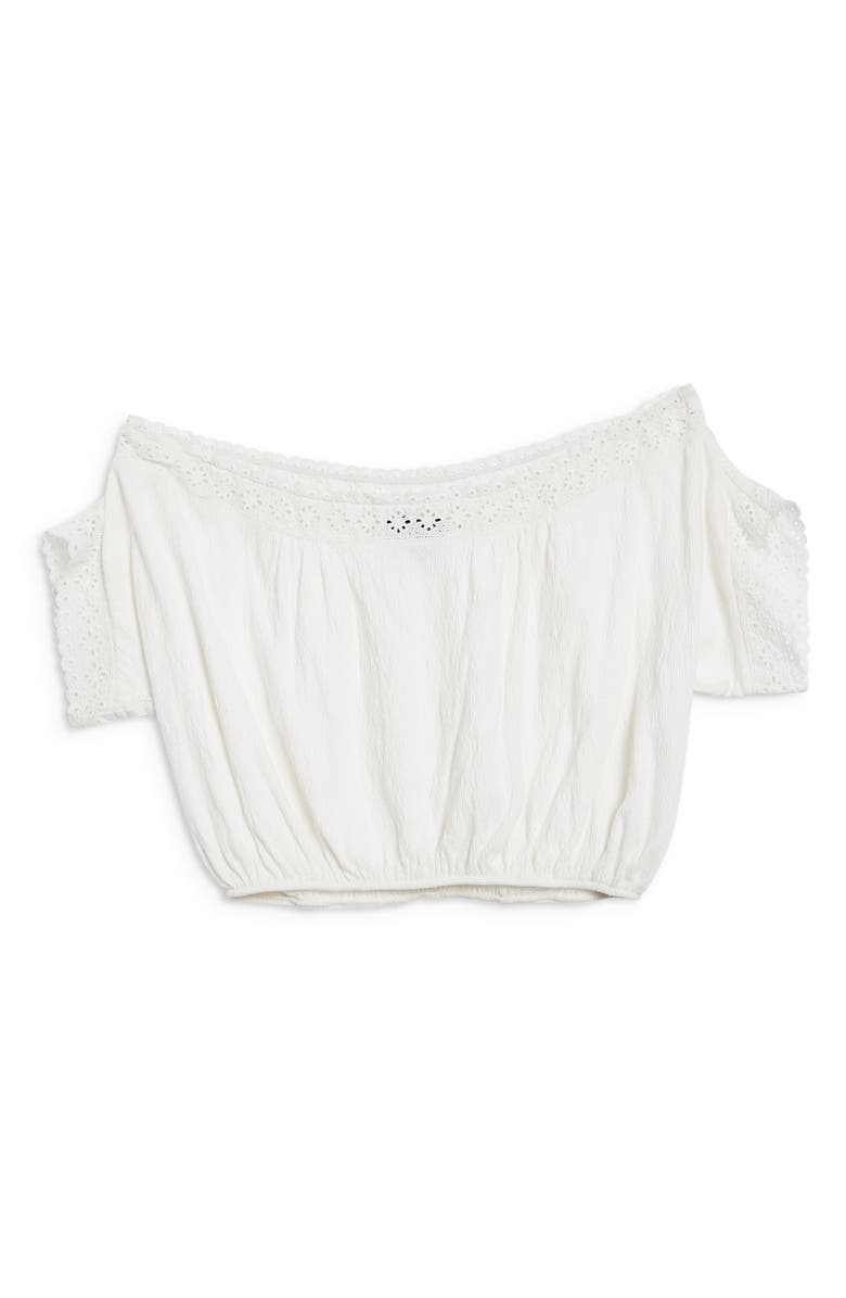 Topshop Off the Shoulder Eyelet Detail Top, Alternate, color, 