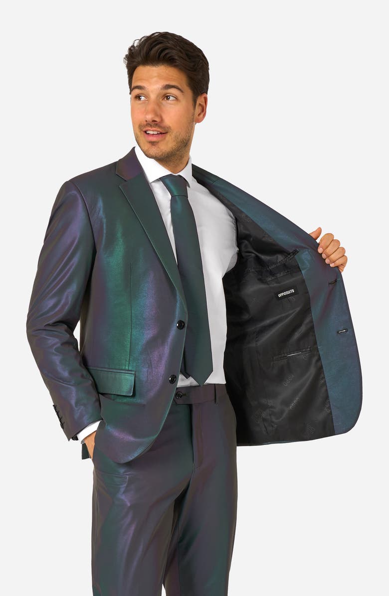 OppoSuits Reflective Perspective Iridescent Slim Fit Two-Piece Suit & Tie Set, Alternate, color, Green Misc