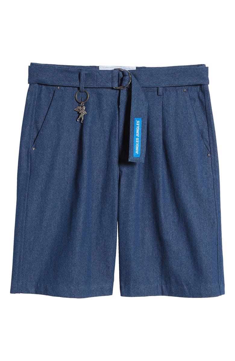 JUNGLES Pleated Belted Denim Shorts, Alternate, color,