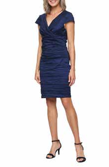 Crinkle Stretch Taffeta Cocktail Sheath Dress
