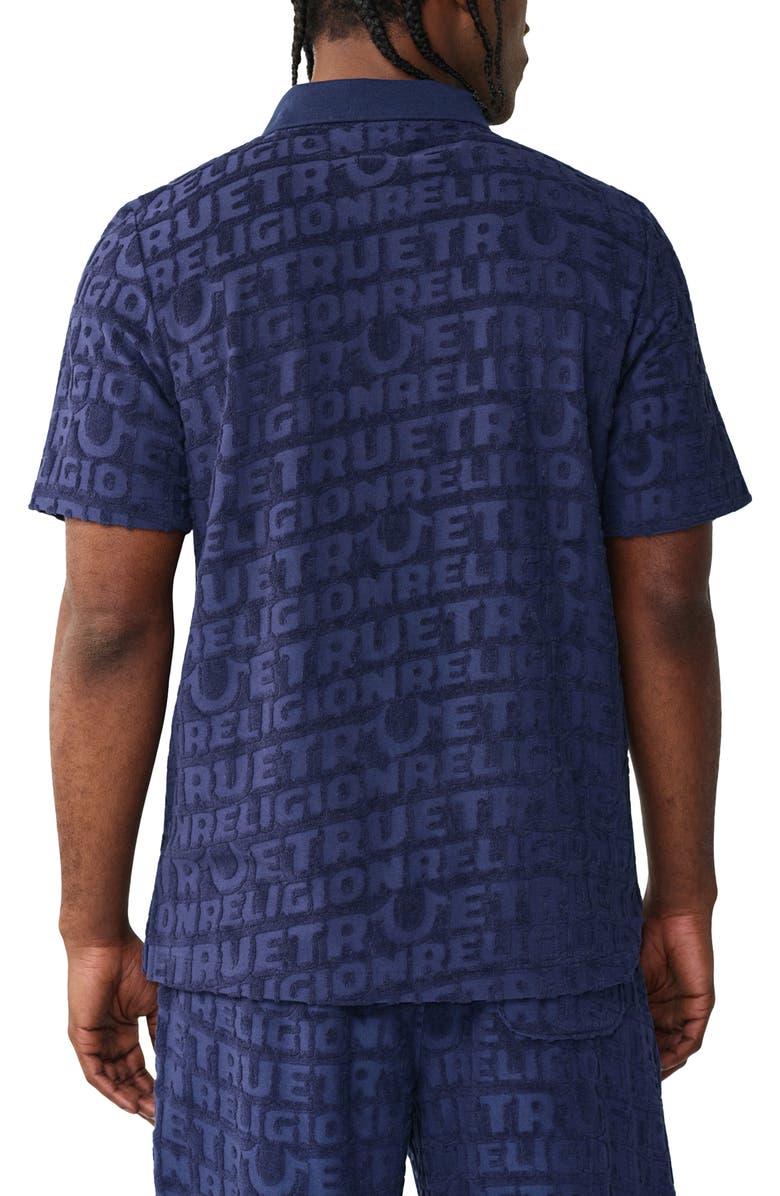 True Religion Logo Terry Zip Polo, Alternate, color, Midnight Blue