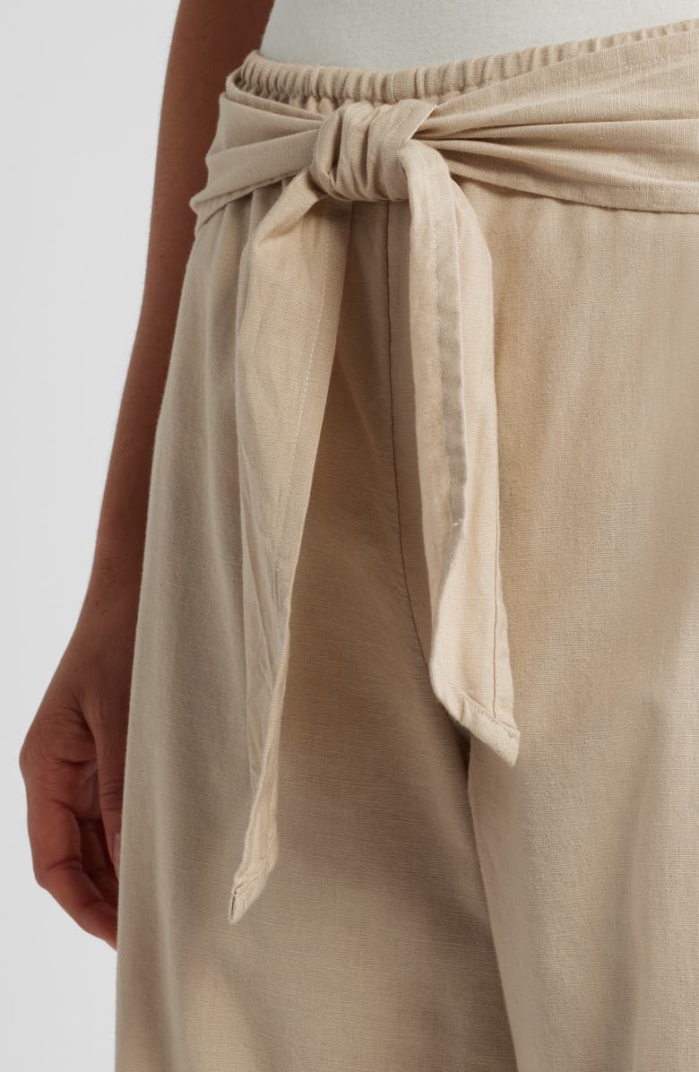 beachlunchlounge Florencia Tie Waist Wide Leg Cotton & Linen Pants, Alternate, color, Airdry Clay
